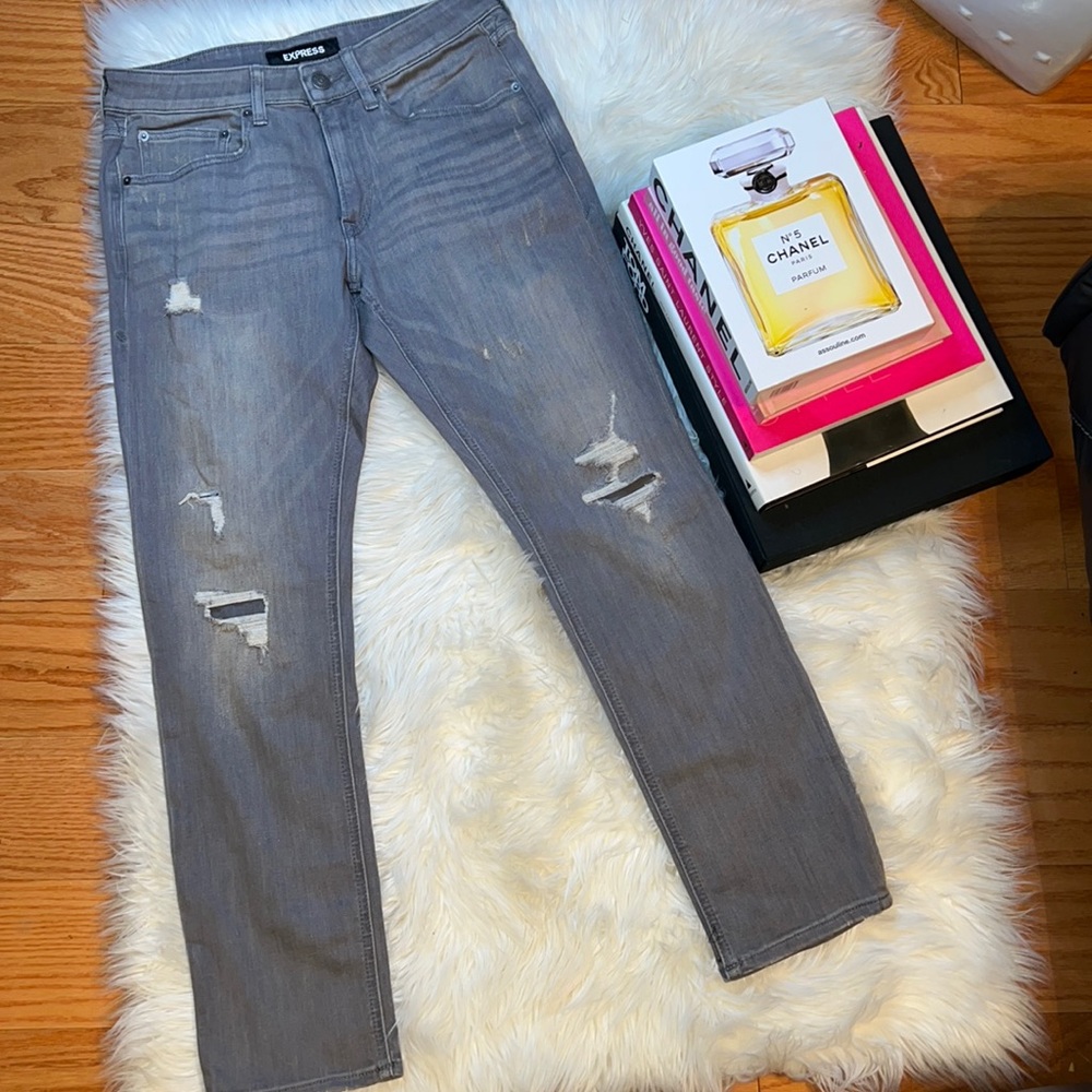 Express Grey Distressed Denim Jeans